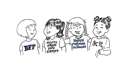cartoon of four young girls talking